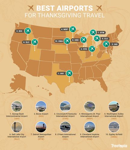 a map of the best airports for thanksgiving travel