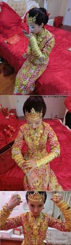 福建泉州一名新娘的结婚照惊呆小伙伴,照片中,她全身穿金戴银,令人