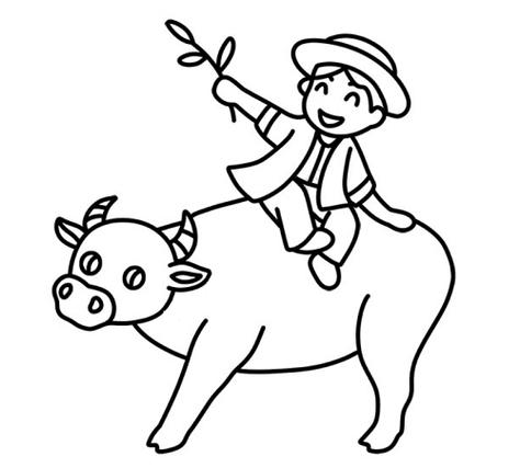 牛背上牧童简笔画步骤图清明节简笔画简单漂亮清明节简笔画牧童骑牛