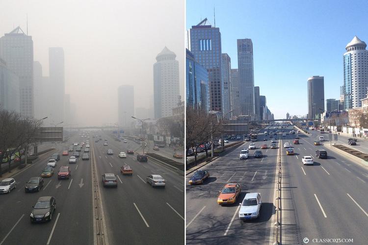 (图说天下)摄影师拍北京cbd地区雾霾前后对比图
