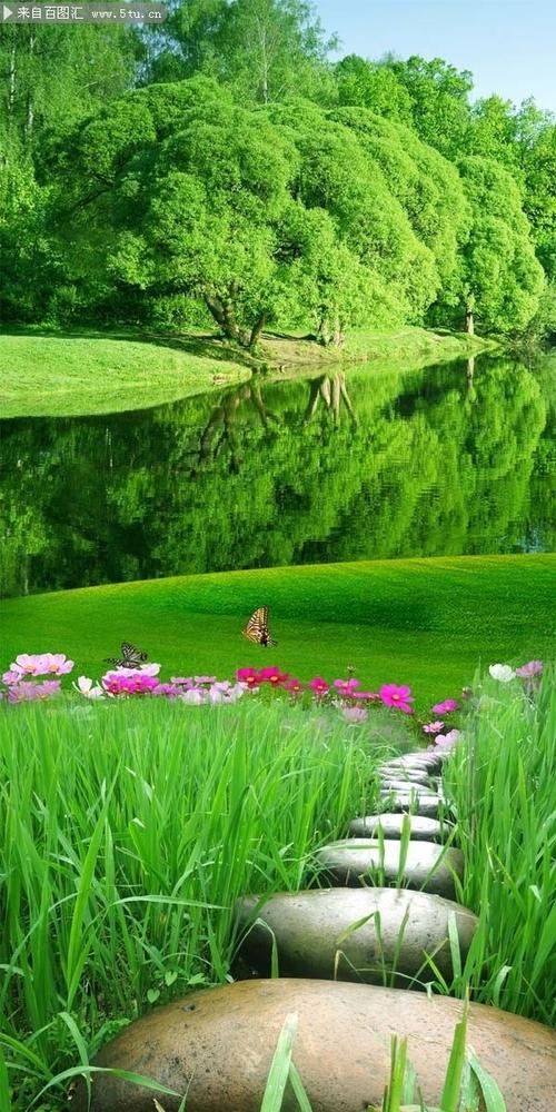 草地山水自然风景图片