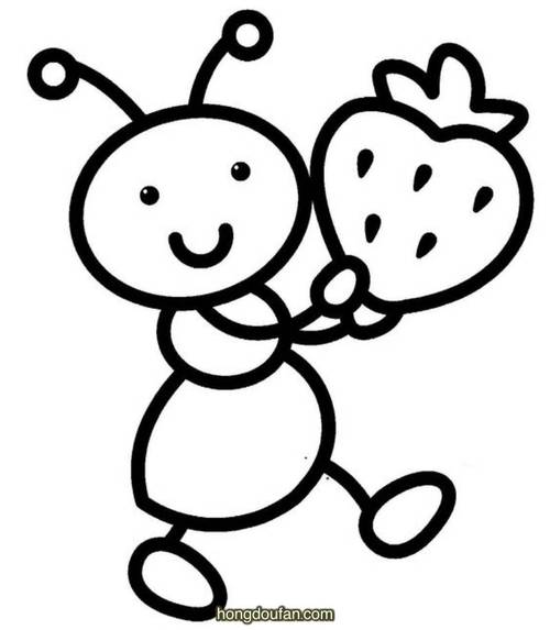 抱着一颗草莓的小蚂蚁儿童简笔画大全