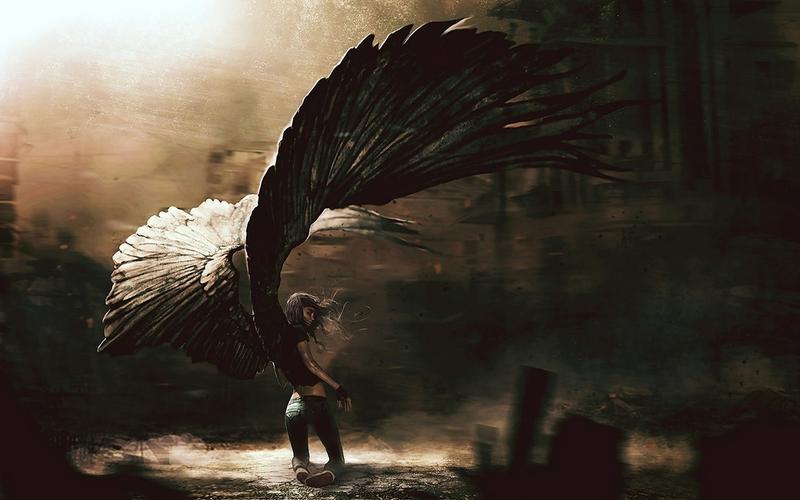 天使女孩堕落的翅膀-幻想设计高清壁纸