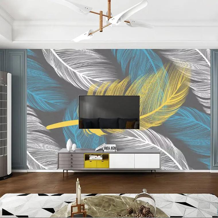 北欧电视影视墙壁纸4d羽毛墙纸简约现代客厅卧室装饰壁画背景墙 - 抖