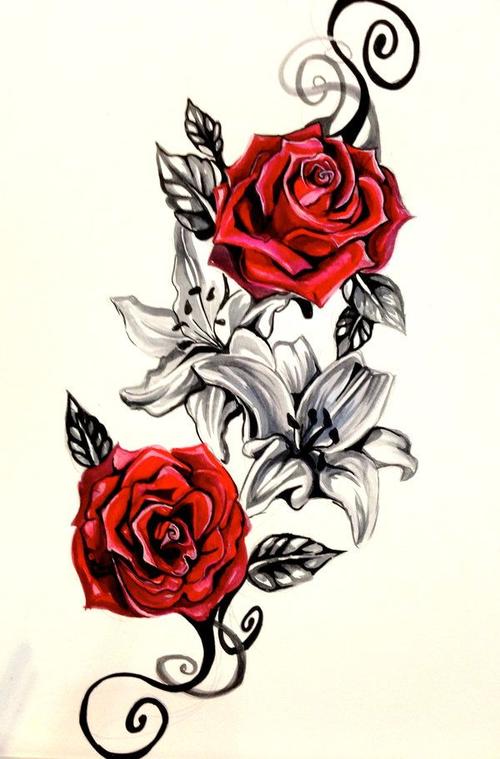 new school玫瑰 玫瑰 纹身图案 纹身手稿 植物 肩部 背部 手臂 欧美