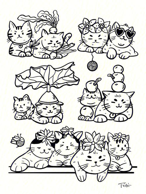 猫咪黑白线描doddle插画插画打开032