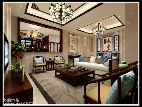 热门110平米中式别墅客厅装修设计效果图片大全101-120m别墅豪宅中式