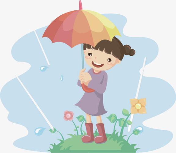 可爱彩虹小雨伞下雨水滴撑伞免扣元素素材