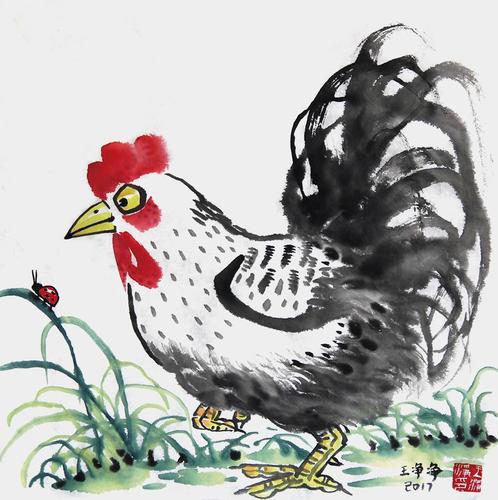 水墨插画鸡-生肖鸡