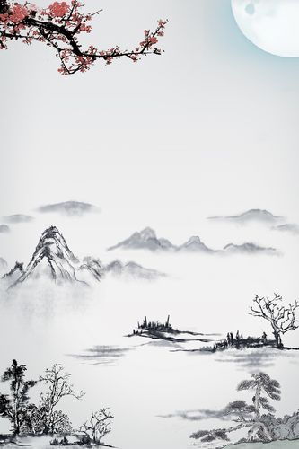 月色梅花水墨画中国风高清背景素材图片下载社稷网