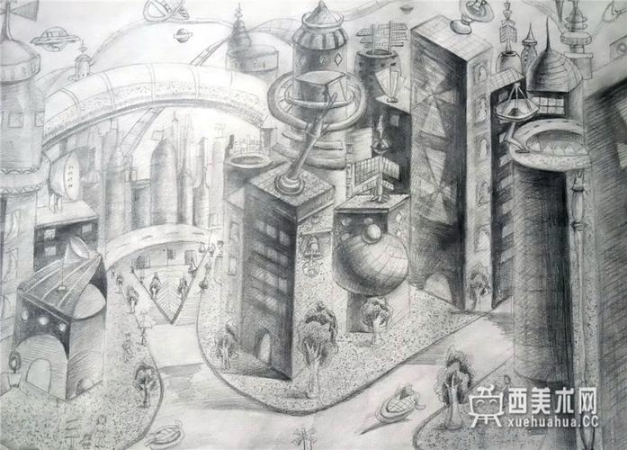 小学生获奖科幻画《未来城市》(1)