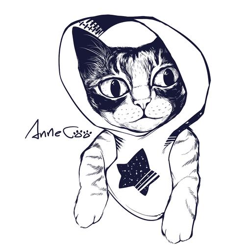 黑白不羁猫t恤图案|插画|商业插画|annecoolee - 原创作品 - 站酷
