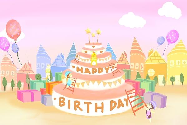 儿童生日会卡通人物生日蛋糕png素材派对水彩风格结合