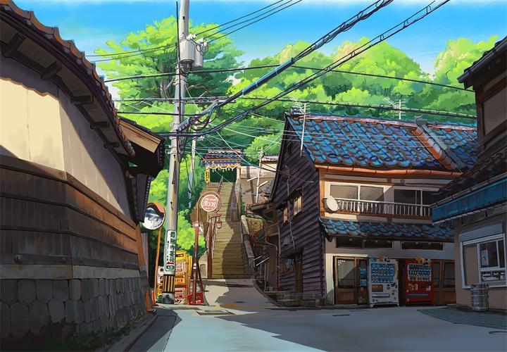 日本街道风景图片 插画