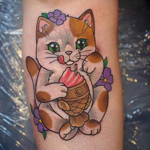 夏先生小臂小清新可爱猫纹身图案