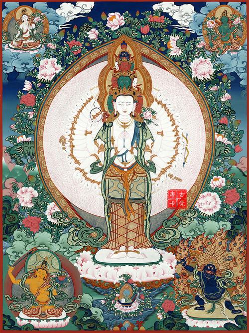 独家千手观音菩萨唐卡西藏热贡精品手绘复制家居现代装饰画