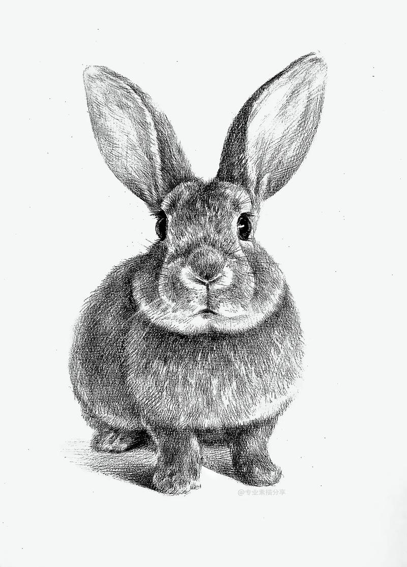 素描兔子步骤.1.勾外形,画出线稿. 2.动物没有明显的明暗 - 抖音