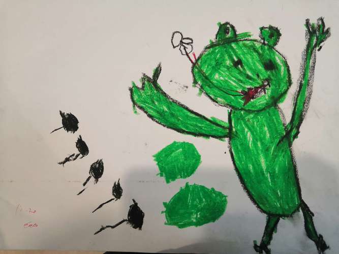 描写青蛙捉害虫的图画