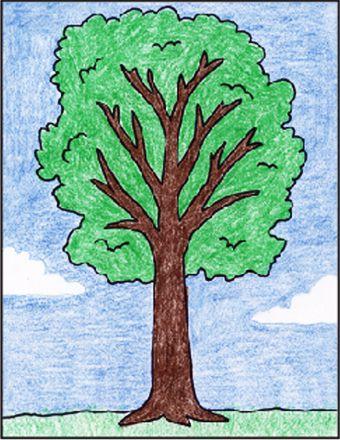 怎么一步一步教孩子用蜡笔画一棵夏天茂盛的大树步骤图解