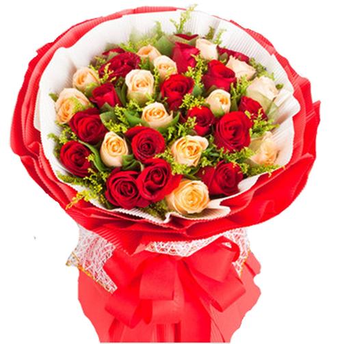 鲜花速递 11枝香槟玫瑰9朵红玫瑰 爱的礼物 七夕 情人节 节日 纪念日