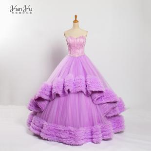 紫色婚纱礼服2018新款新娘结婚时尚抹胸蕾丝齐地简约韩版蓬蓬裙女