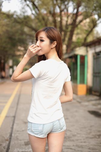 实拍2014春装新款韩版女装修身显瘦烫砖美女人头 短袖t恤