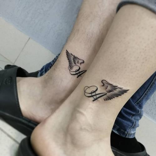 情侣脚踝天使翅膀英文字纹身图案