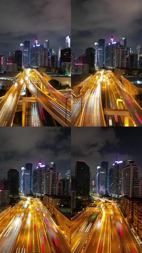 城市主干道高架桥车流夜景 4k竖屏航拍