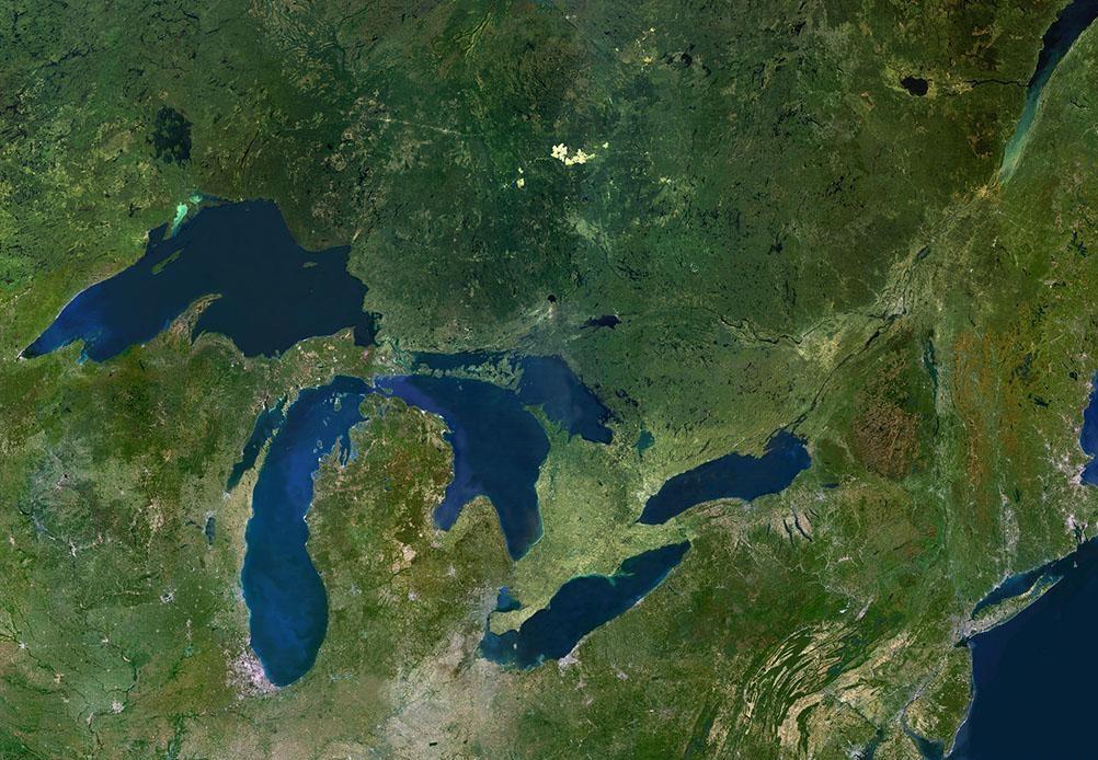 休伦湖,伊利湖和安大略湖,北美五大湖是世界上面积最大的淡水湖泊群