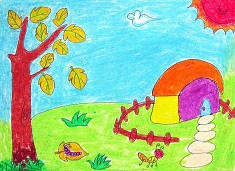 秋天儿童水彩画 秋天的风景画儿童水彩