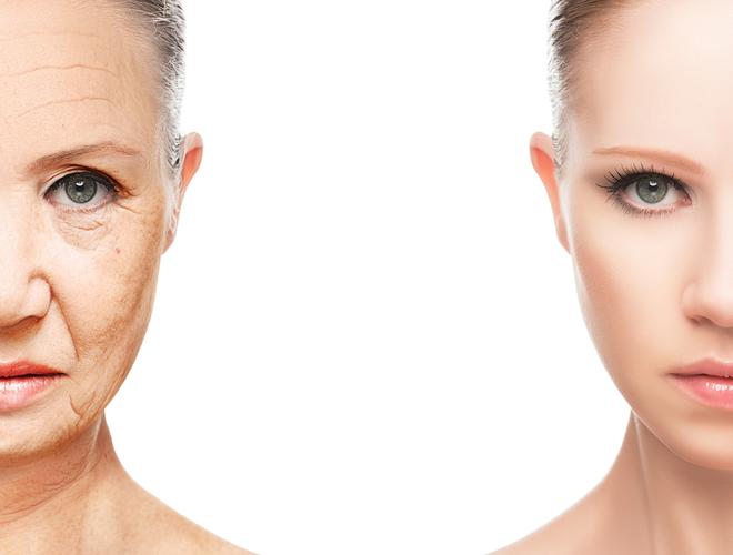 老化皮肤对比的女人老化和皮肤护理的概念