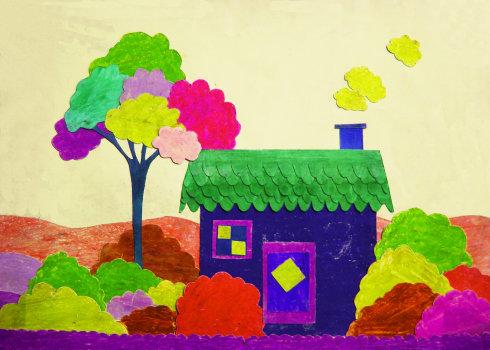 儿童房子剪纸贴画漂亮的小房子剪贴画简单剪纸图案大全-美丽的小房子