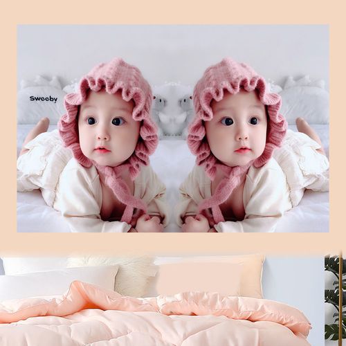双胞胎萌宝宝画海报新生婴儿墙贴画娃娃图片早教卧室孕妇海报a45