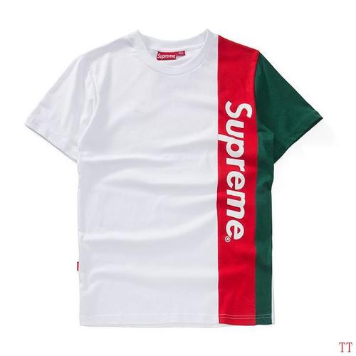 supreme t恤 2017新款夏装 拼色时尚男生圆领短袖 白红绿