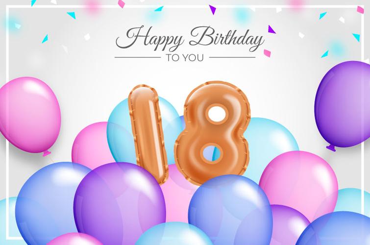多彩气球设计18岁生日快乐矢量素材aieps