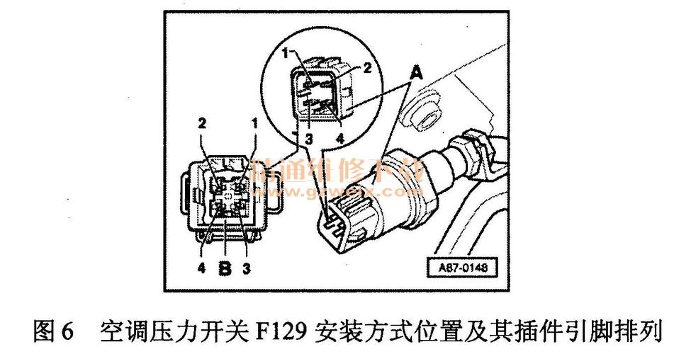 空调压力开关f129安装方式位置及其插件引脚排列