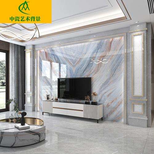 大理石电视背景墙现代简约瓷砖岩板新款造型客厅轻奢装饰石材大板