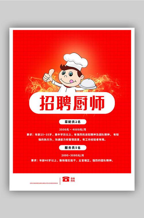 08160007网厨师招聘红色招聘海报