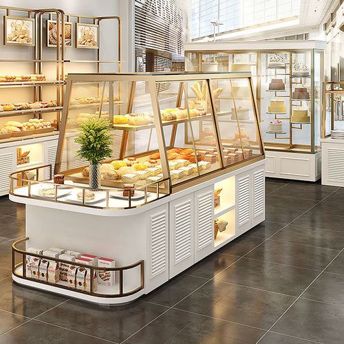 蛋糕店展示柜铁艺烤漆中岛柜实木货架成列柜边柜面包柜面包展示柜