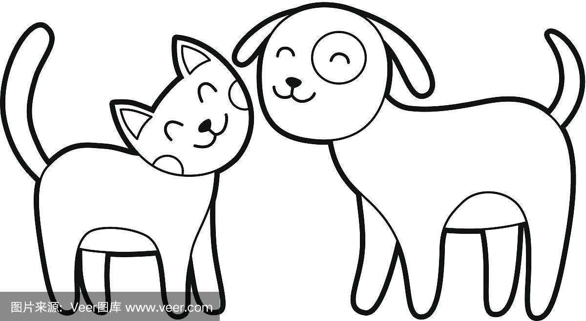 猫和狗素描艺术