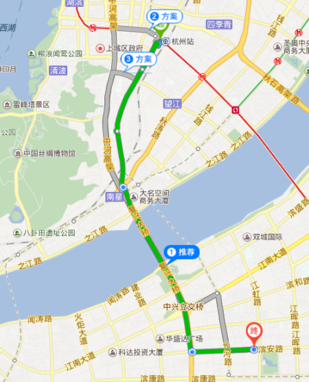 沿时代大道高架行驶470米,在江南大道/杭州萧山机场出口,稍向右转进入