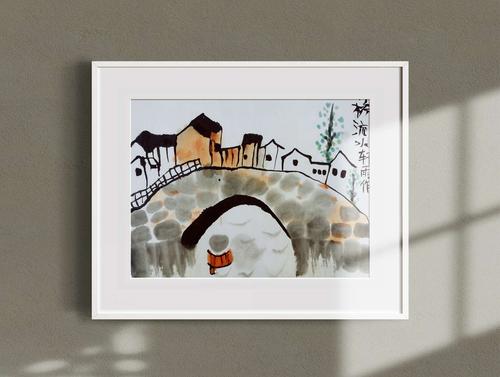 国画《小桥流水》 情感目标:了解江南水乡小桥流水人家的风景特点及