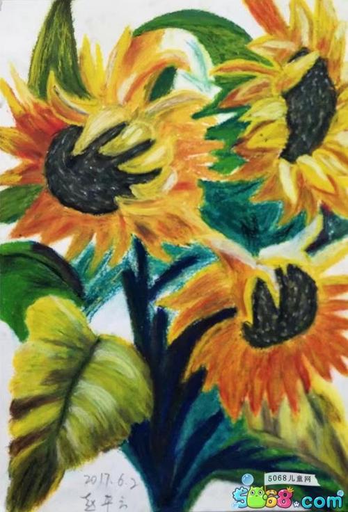 盛夏里的向日葵水溶性油画棒画作品