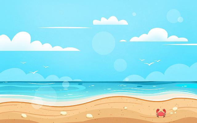 海边风景插画jpg沙滩度假旅游扁平夏天海边沙滩插画