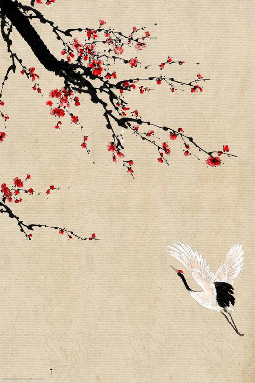 简约 中国风 复古 梅花 树枝 唯美 意境 海报 背景