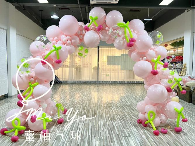粉色气球拱门丙烯画气球樱桃气球拱门