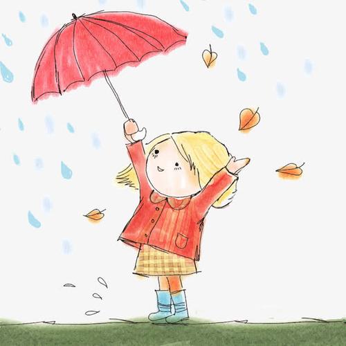 关键词 : 打雨伞,雨伞,女孩,卡通女孩,树叶,叶子,下雨