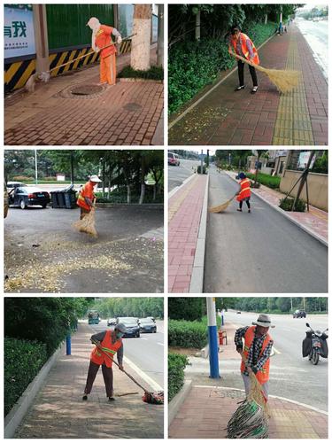 市政道路保洁员进行日常道路普扫