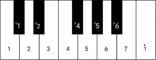 每一个黑键也可以看作是将右侧的基本音符降低半音,所以用降号