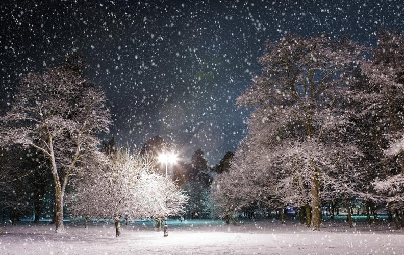 美丽下雪夜晚景色高清图片下载